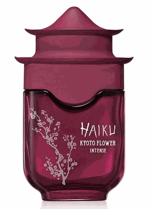 Haiku Kyoto Flower Intense Eau De Perfume in plum bottle with floral design and Japanese architecture-inspired cap