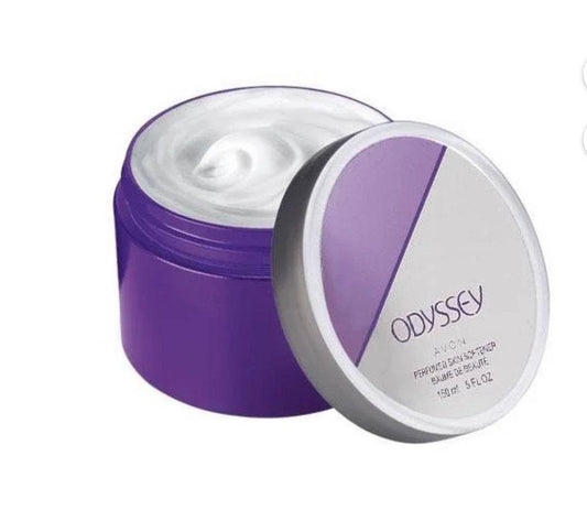 Odyssey perfumed skin softener in purple jar with white cream, 5 fl oz, light feminine fragrance with soft florals and warm musk