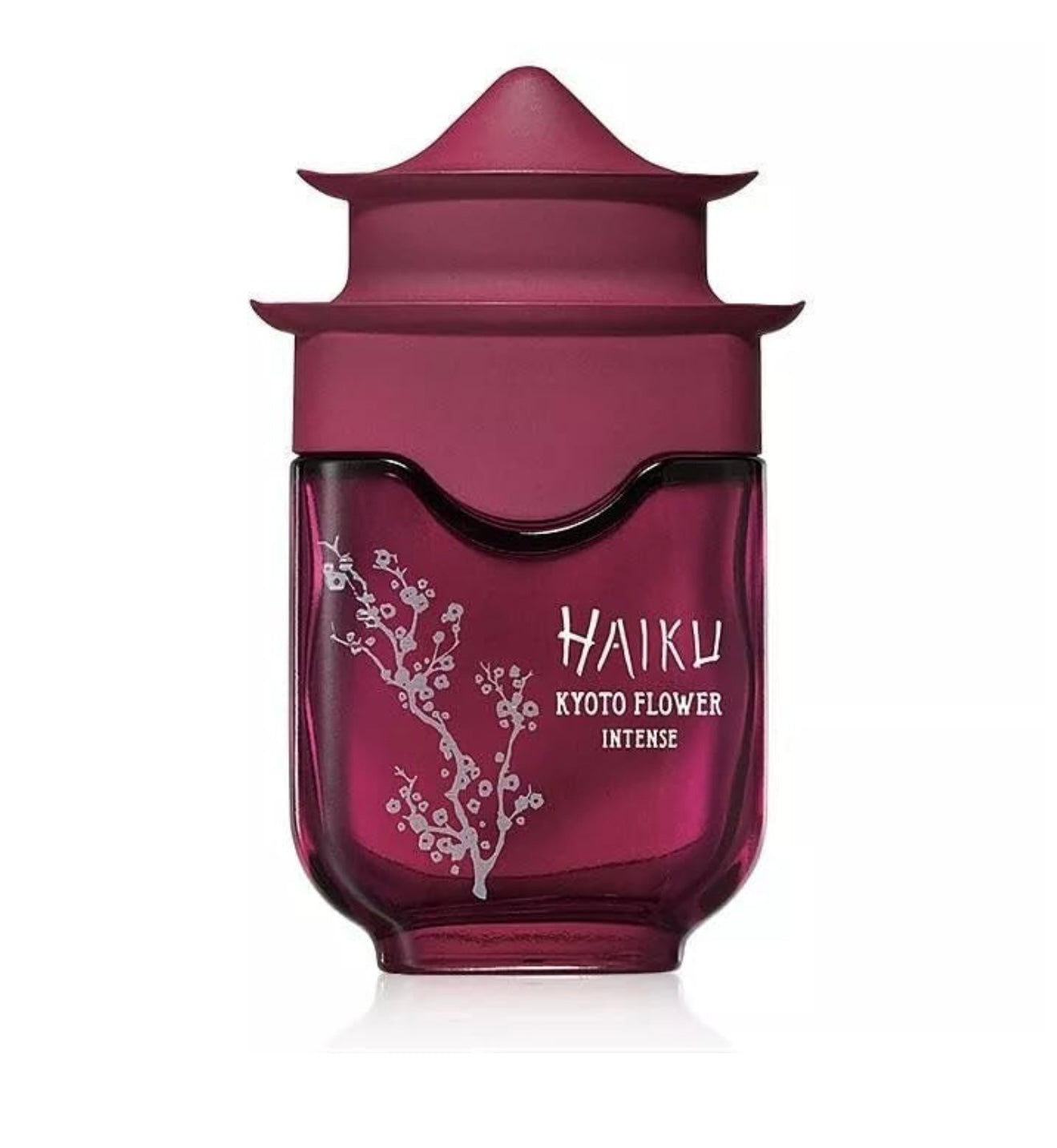 Haiku Kyoto Flower Intense Eau De Perfume bottle with plum-colored floral design and elegant silhouette