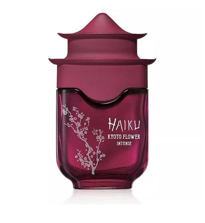 Haiku Kyoto Flower Intense Eau De Perfume bottle with plum-colored floral design and elegant silhouette
