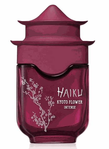 Haiku Kyoto Flower Intense Eau De Perfume in plum bottle with floral design and Japanese architecture-inspired cap