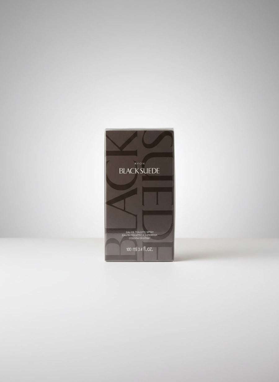 Men Black Suede rectangular box with bold letters black suede