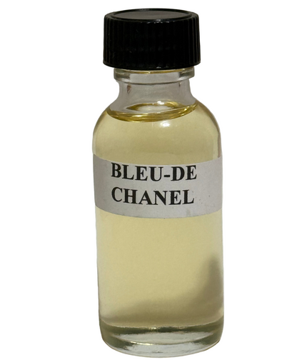 Interpretation Perfume Oil Bleu De Chanel inspired with citrus, incense, cedarwood, and amber notes in a small bottle
