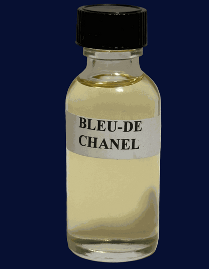 Interpretation Perfume Oil Bleu De Chanel with citrus, cedar wood, and amber fragrance in a small clear bottle
