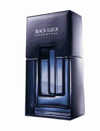 Black Suede Essentials men's cologne bottle with fresh mandarin and lavender notes in 3.4 fl oz packaging