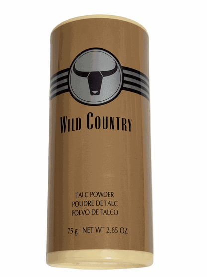 Wild Country Talc Powder 2.65 oz container with rugged masculine scent and smooth finish
