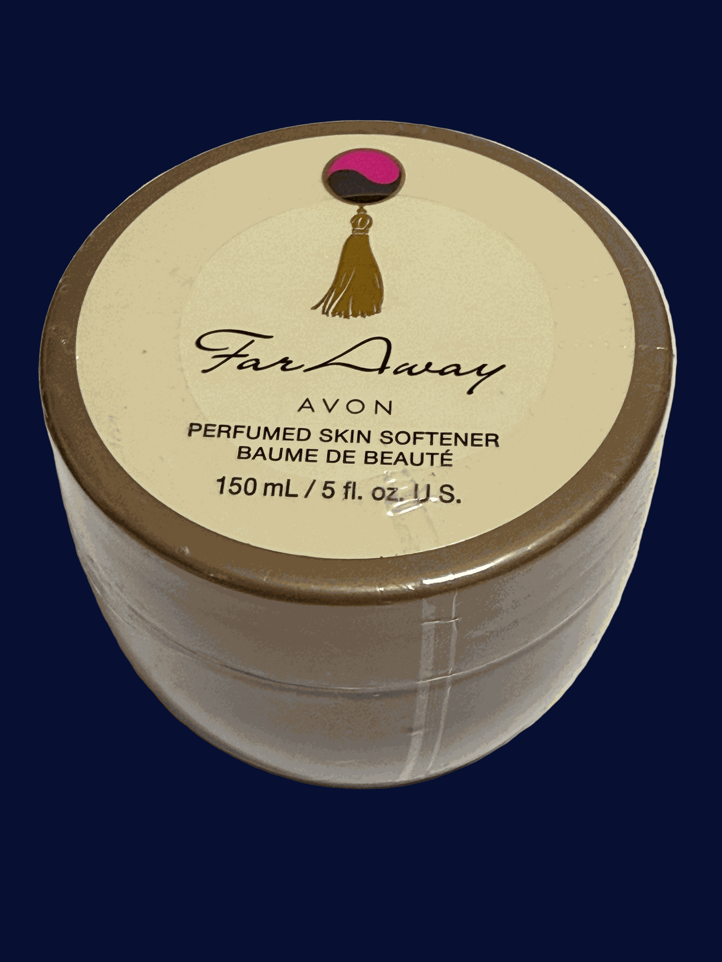 Far Away Perfumed Skin Softener 5 fl oz with warm floral and exotic scent in round container