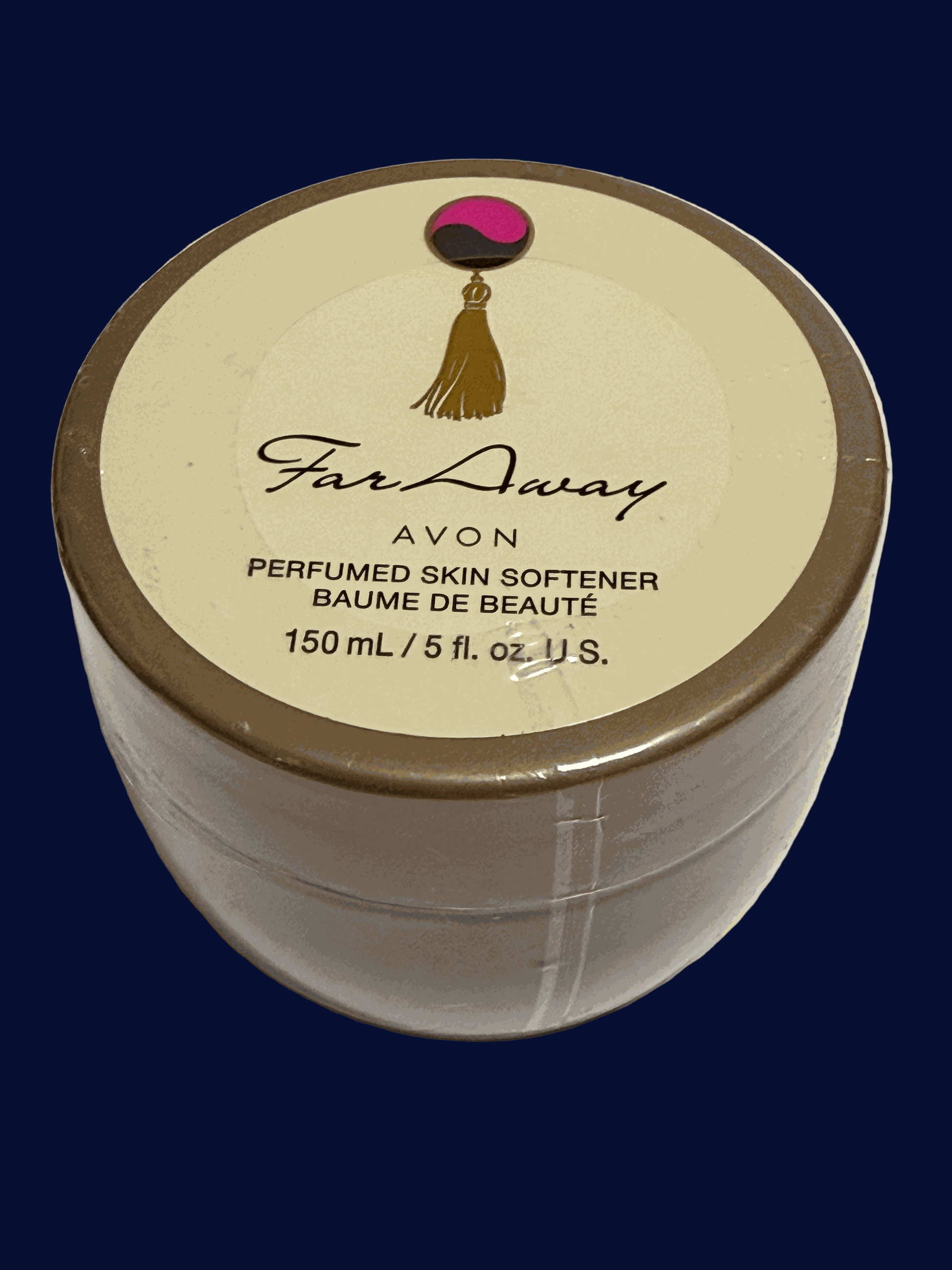 Far Away Perfumed Skin Softener 5 fl oz with warm floral and exotic scent in round container