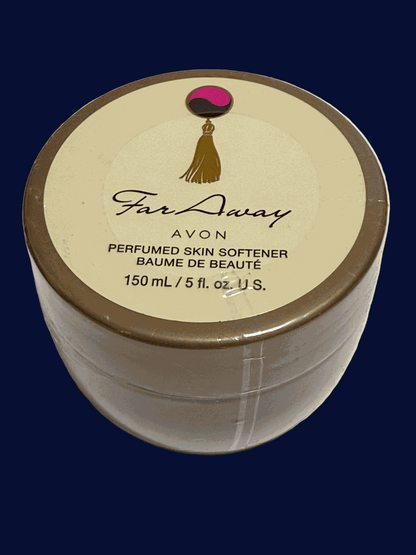 Far Away Perfumed Skin Softener 5 fl oz with warm floral and exotic scent in round container