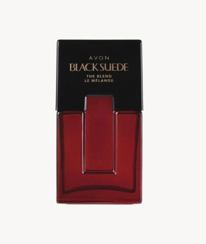 Avon Black Suede The Classic Blend men's eau de toilette bottle 3.4 fl oz with smoky leather and spicy wood scent