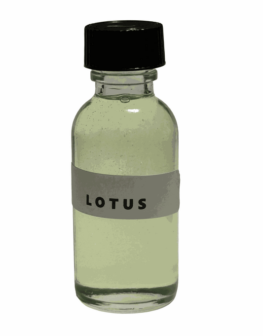 Bottle of Lotus Perfume Oil with aquatic floral scent and jasmine rose notes