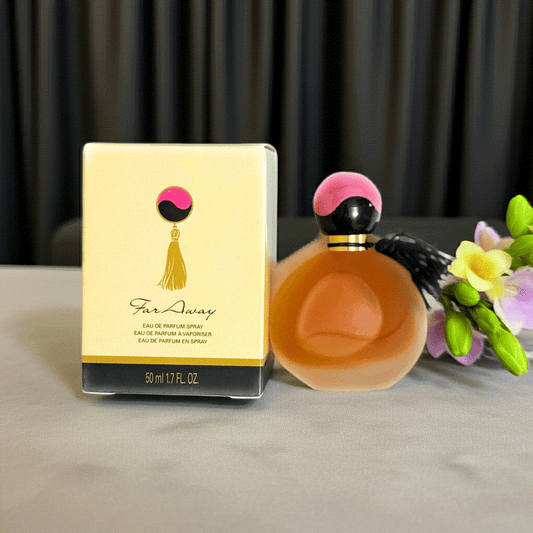Far Away Original Eau De Perfume 1.7 fl oz bottle and box with warm amber soft oriental fragrance for elegant everyday wear